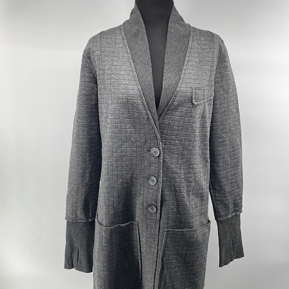Rebecca King grey long cardigan Shacket thumbholes minimalist career casual sz m - Picture 9 of 13